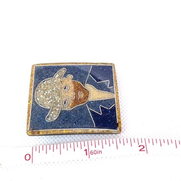 Vintage Vincent Van Gogh Artisan Handmade Art Square Brooch Pin Gold Blue Resin - Picture 6 of 7